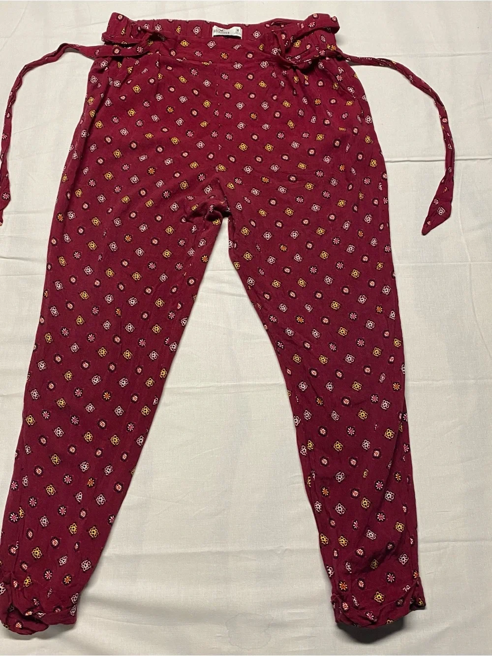 Womens Hollister Burgundy Floral-Print Tie-Waist pajamas